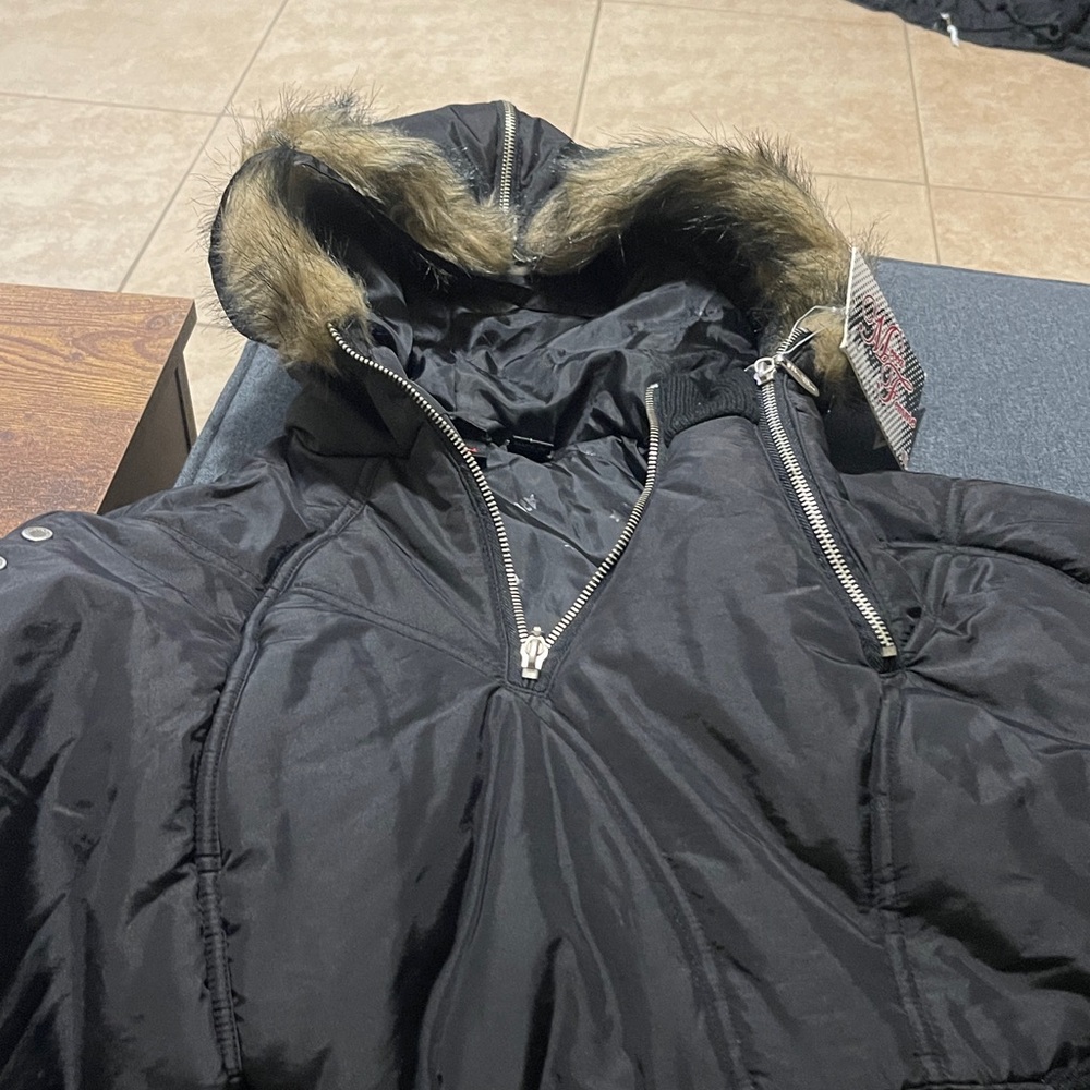 Black Hooded Cape with Faux Fur Trim